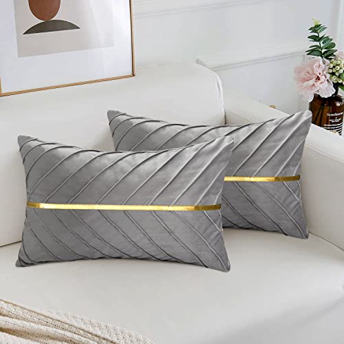 Image of MAIXUN Cushion Covers for Sofa Cushion, Grey Velvet Decorative Cushion Covers 30 x 50 cm, Soft Cushion, Hidden Zip, Cushion Covers for Patio Bar Stool, Outdoor Chair, Living Room, Bedroom, Set of 2