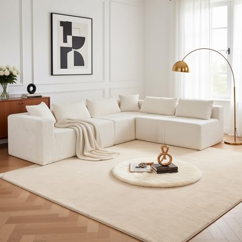 Image of Claiks 128 inch Modular Boneless Couch, Sectional Couches for Living Room, Modern Cloud Sofa with Double Chaise, No Assembly Required, Beige