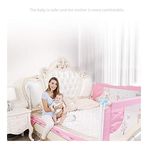Barrera de cama para niños de 150 cm con riel plegable vertical y deflector rosa 2