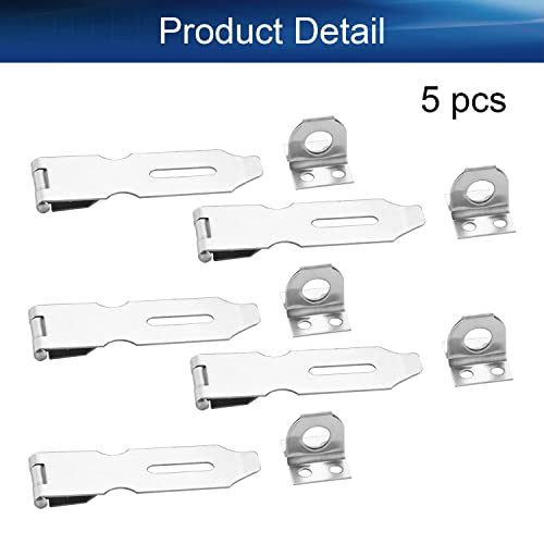 Image of Hasp Staple Padlock Latch,94mm Length,Stainless Steel Furniture Cupboard Door Stainless Steel Silver Tone 5pcs