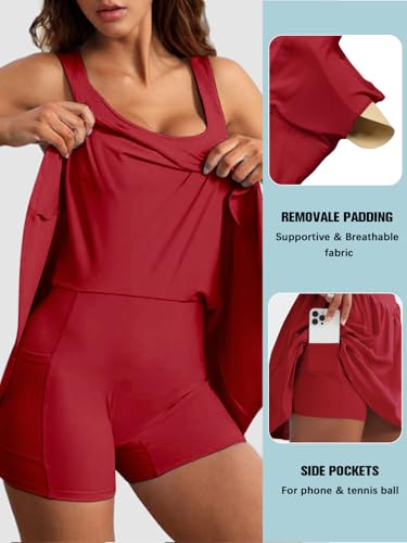 Image of Sexyasasii Women's Summer Athletic Tennis Dress with Built in Shorts and Bra Square Neck Workout Exercise Active Golf Dresses