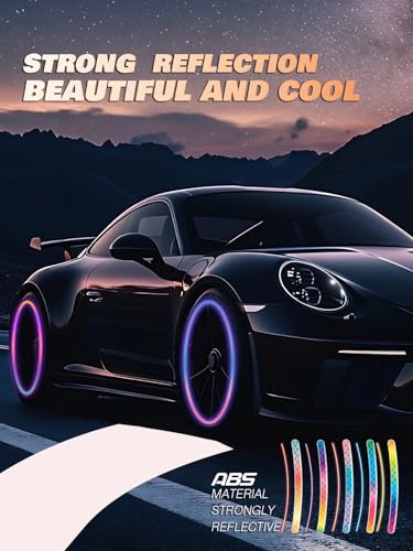 Image of Maicican Rainbow Reflective Stripe Car Wheel Stickers, 20 Pcs - Night Safety Warning, Anti-Scratch, Universal
