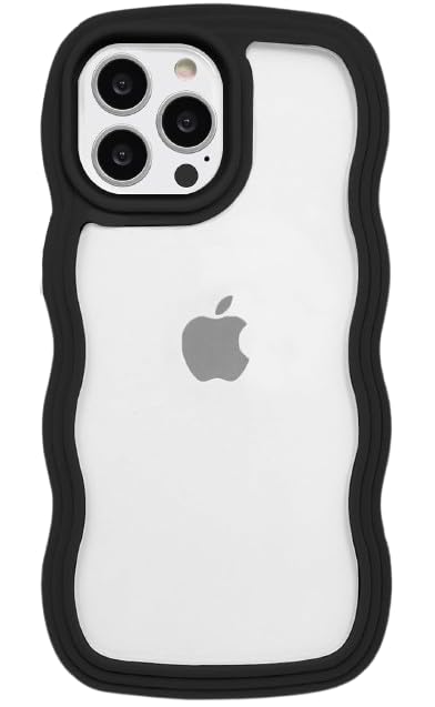 Image of GoldKart iPhone 13 Pro Max Case Wavy Edge Clear Back Design, Anti-Slip Grip Cute Wave Curly Frame Shape Shockproof Soft TPU & Hard PC Bumper Protective Phone Case Cover for Women Girls - Black