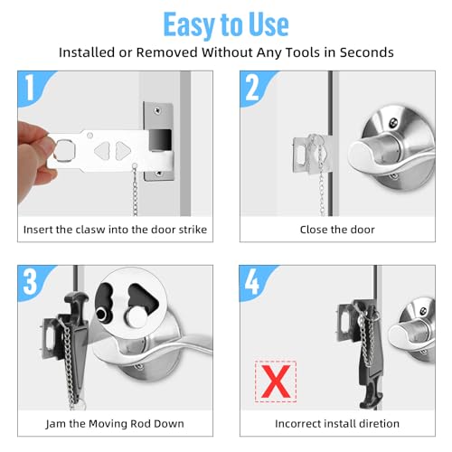 Upgraded Portable Door Lock & Door Stop Alarm, TOWODE Dual Protection Security Door Kit, Portable Door Lock for Travel Essential, for Traveling Hotel Home Apartment College House - Image 6