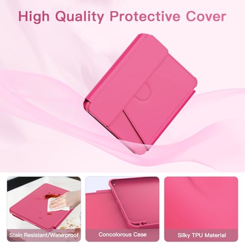 Image of RAYMCRAFT for iPad 11th(A16, 2025) /10th Generation Case with Keyboard, 360 Rotatable Case & Detachable Backlit Keyboard, Precision Cutouts and Pen Holder for iPad A16 11'' /10th 10.9'', Hot Pink