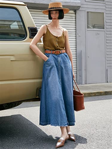 Women Vintage Skirt Long A-Line Denim Skirt4