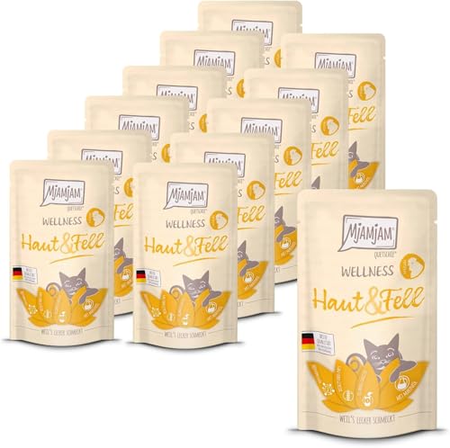 MjAMjAM - Premium Nassfutter für Katzen - Wellness - Haut & Fell - Huhn, 12er Pack (12 x 125g), getreidefrei