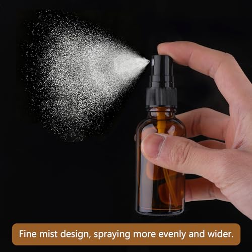 Amber Glass Spray Bottle, 4pcs Empty Small Spray Bottle 30ml, 50ml, Refillable Fine Mist Spray Bottle with Dropper, Funnels, Label for Cleaning, Aromatherapy, Perfume, Cosmetic Travel Sprays