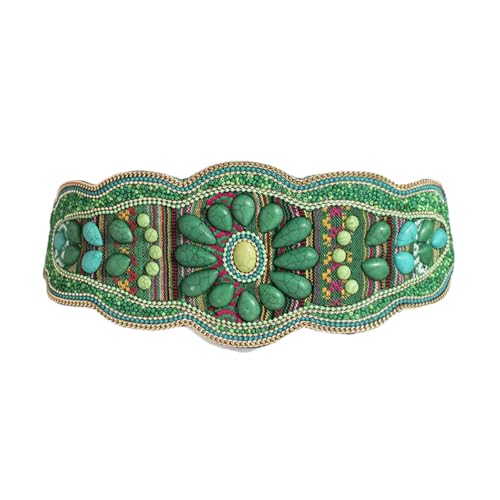 Women Handmade Colorful Beaded Waist Belt Bohemian National Style Elastic Buckle Belt