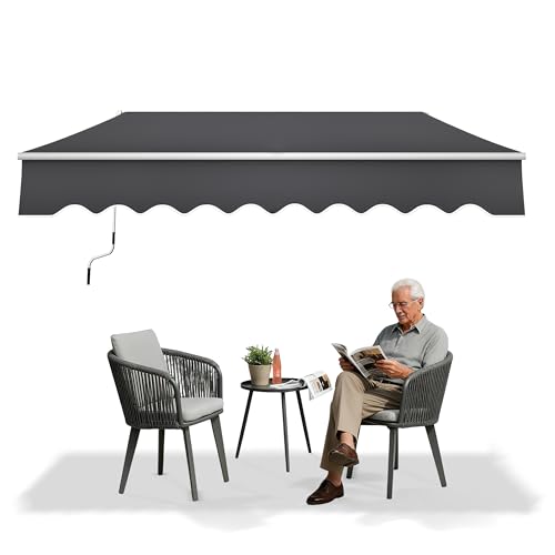 Aufun Toldo con Brazo Plegable Toldo Manual con Toldo Retráctil, Anti-UV Impermeable para terraza de jardín afuera (250x200 cm, Gris Oscuro)