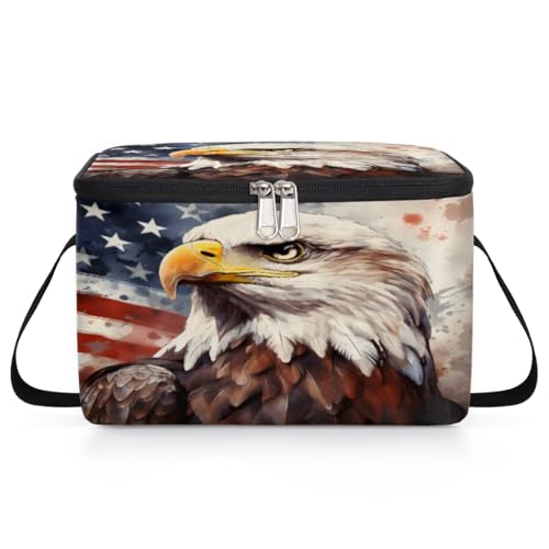 GzLeyigou Eagles Independence Day Lunch Bags for Women Men 9 Cans, Hot & Cold Food Delivery Bag Insulated Grocery Bag Insulated Lunch Box American Flag Cooler Bag for Office Work Picnic Beach