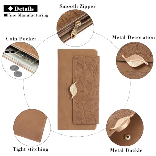 Image of Women's Wallet Leather RFID Blocking Bifold Clutch Large Capacity Credit Card Holder with Coin Zipper Purse