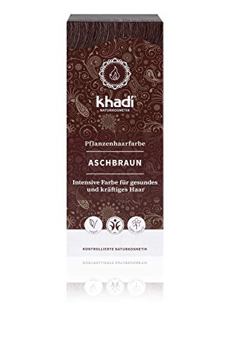 KHADI - Poudre Colorante pour Cheveux Brun cendré - 100% naturel - Pour tous les types de cheveux - Fortifiant et nourrissant - Certifié BDIH - Végétalien - 100 gr