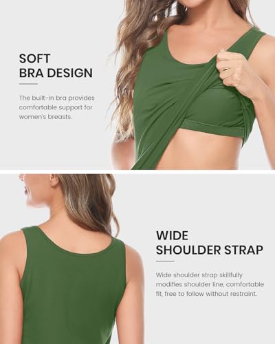 Image of AMVELOP Tank Tops for Women Built in Bra Cotton Shelf Bra Tanks Layering Undershirts 2-3 Pack