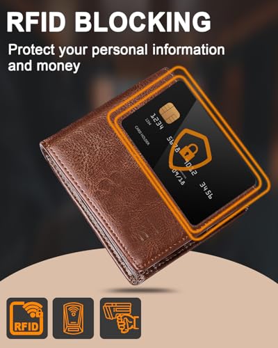 Full-Grain Leather Wallet,Luxuriously marbled Slim Wallet,Airtag Wallet, Ridge Wallets for Men,Mens Wallet,Credit Card Holder(Brown)4