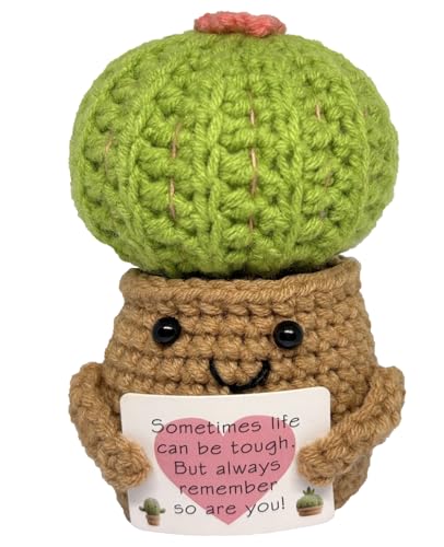 Cute Positive Crochet Emotional Support Small Cactus Collectibles Gifts Birthday Anniversary House Warming Retirement Gifts for Father Mother Romantic Handmade Plant for Home Office Desk Decor