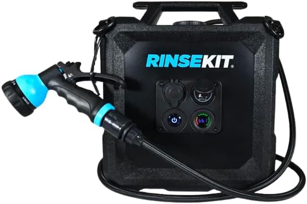 Camp Shower 4 Gallon Capacity 12 Volt Battery Powered Heat The Water Through Hyperheater (Heater Sold Separately) 5 Setting Spray Nozzle 7 Feet Long Hose Portable