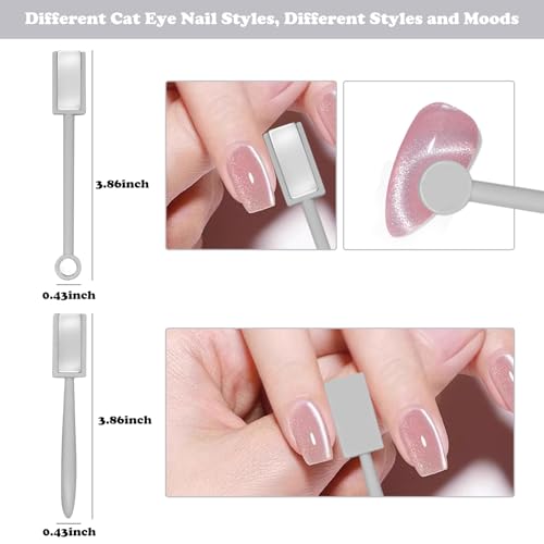 Image of CANIPHA 10Pcs Cat Eye Nail Magnet Set Cat Eye Magnet for Nails, Nail Magnets for Nail Art Cat Eye Nails 3D Strong Pen, Magnet Rod, Manicure Tool, Double Head Nail Magnet Rod for Making Cat Eye Nails