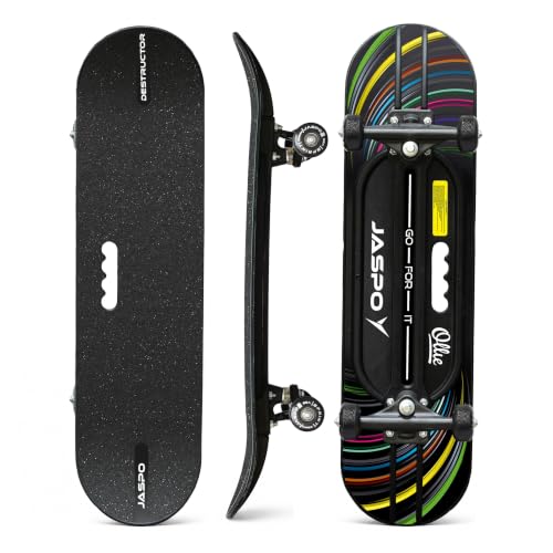 Jaspo Polyurethane Hurricane Ollie Spiral Fiber Composite Skateboard for Age Group Above 10 Years with 100 Kg Weight Handling Capacity (31X8 Inch, Bla