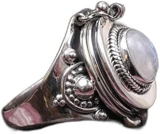 Genuine Moonstone Ring, Poison Box Ring, Perfume Box Ring, Locket Ring, Boho Style, Oval ~ Gemstone Ring, June Birthstone Ring, Openable Poison Ring, Poison Ring, Vintage Jewelry, Blue Flash Ring