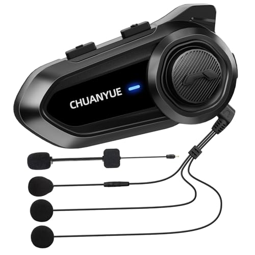 R18 Motorrad Headset with Intercom ，für 10 Personen und 2000 m Reichweite Kommunikationssystemmit, Helm Headset mit HiFi/Musik Teilen/FM/AI Sprache, Einzelpack