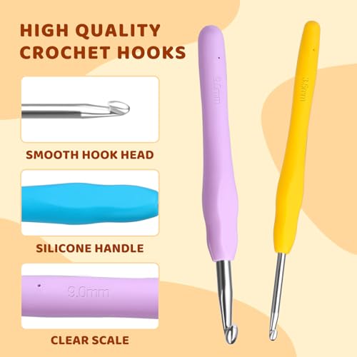 Image of Mayboos 13 Pcs Crochet Hooks Set, 2mm(b)-10mm(n) Crochet Hooks Set | 38 Pack Ergonomic Crochet Hooks Set, Crochet Starter Kit, Crochet Needle for Arthritic Hands with Storage Case for Beginners