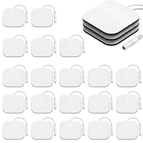 WovaOrx Pack 20 Electrodos Autoadhesivos TENS/EMS 5x5 cm Reutilizables con Gel Hidrogel y Conector 2 mm, Parches Electroestimulador para Terapia del Dolor y Estimulación Muscular