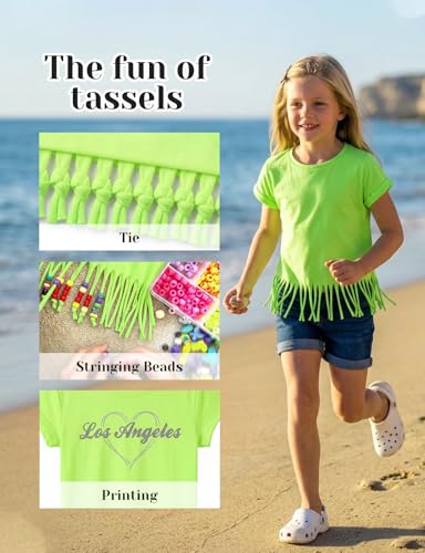 Image of Noomelfish Girls Short Sleeve Fringe T-Shirts Soft Jersey Cotton Tee Tops (3-12 Years)
