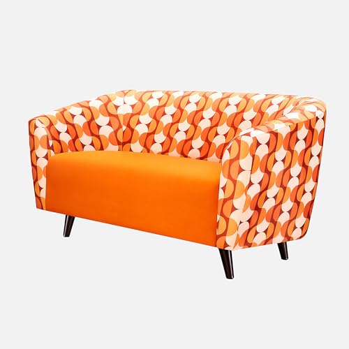 Image of Duroflex Meadow - Premium Accent Love Seat with Channel-Stitched Upholstery | Plush Foam & Curved Backrest | Durable & Elegant Seating | 3 Year Warranty - Geo Orange