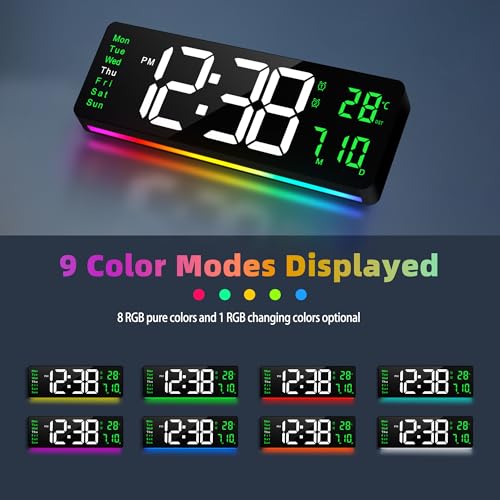 Image of Maxstar 16 inch Digital Wall Clock with Remote, 2 Alarms, DST, Date, Week, Dimmer,Large Digital Clock With Temperatur,Jumbo Number,LED Display,Night Light for Living Room,Kitchen,Garage,Gym,Desk (Green)