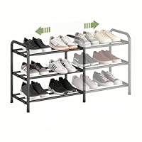 Aniston Expandable Shoe Rack, 17.6\"-32\" Adjustable Small Shoe Rack, 3 Tier Metal Shoe Shelf for for Closet, Entryway, Hallway, Garage, Dormitory