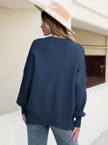 Image of ANRABESS Women Oversized Sweaters Batwing Long Sleeve 2026 Fall Outfits Crewneck Casual Knit Side Slit Fashion Pullover Top