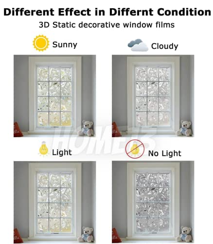 Image of HOME13 Frosted Glass Film Window Privacy Film Static Cling Decoartive Frosted Window Film Heat Control Frosted Glass Sticker for Home & Office (24 x 240 Inch, Glass Flower)