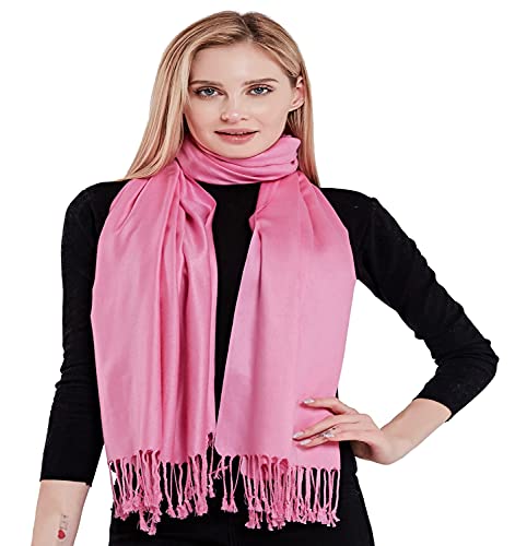 CJ Apparel Pastel Pink Solid Color Tassels Design Nepalese Shawl Seconds Scarf Wrap Stole Throw Head Wrap Pashmina Hand Made in Nepal New