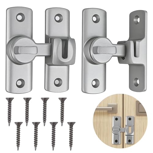 2 Pcs Sliver Sliding Door Latch Made of Aluminum Alloy, Snap Latch and Sliding Door Lock Interior for Bathroom, Bedroom, Barndoor, Window
