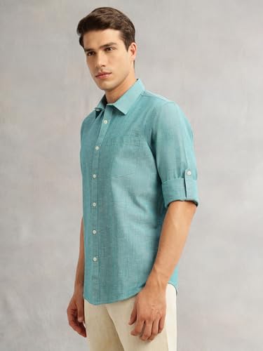 Image of Thomas Scott Men's | Solid | Premium Linen Blend | Spread Collar | Summer Wear | Long Sleeve | Shirts for Men