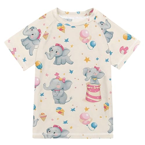 ALAZA Kids Rash Guard Boys Toddler Swim Shirts Short Sleeve Cartoon Elephant Cute UPF 50+ 3T - Main Image