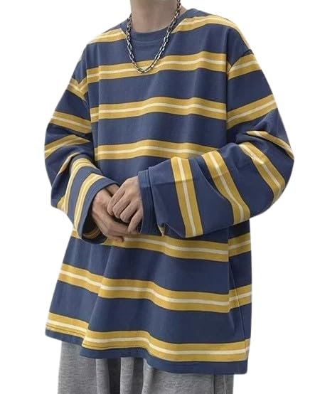 Harajuku Oversized Striped T-Shirt Y2K Long Sleeve Crewneck Baggy Clothes Vintage Streetwear Pullover