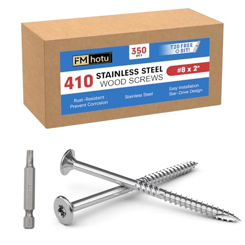 Image of #8 x 2 Stainless Steel Deck Screws, 350Pcs 410 Grade Stainless Steel | T20 Star Bit Deck Screws,Rust Resistant Timber Screws for Log Landscaping Wood