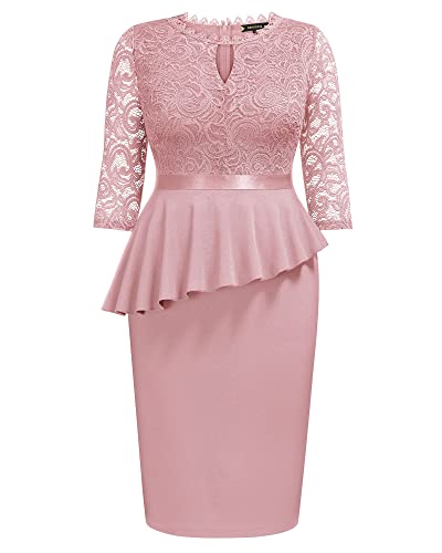 Image of Miusol Women's Plus Size Lace Keyhole Neckline Peplum Bodycon Vintage Cocktail Party Dress