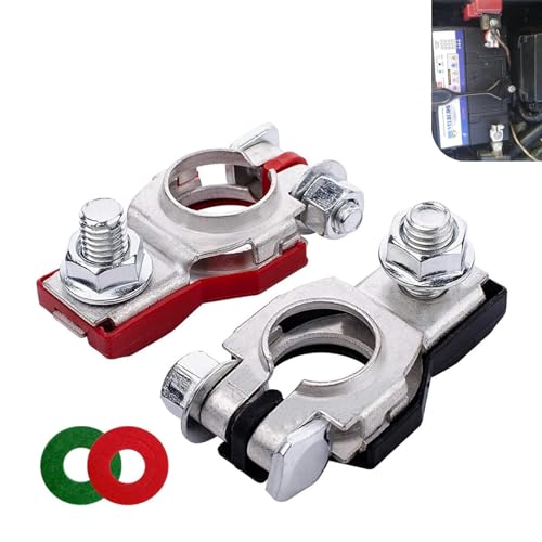 SLIMI 2 PCS Car Power Terminal Connector, Metal Top Post Power Cable Terminal Clamp Set, Positive/Negative Terminals End with 2 Washers, Universal for Cars, SUVs, RVs, Van, Motorcycle (Multicolored)