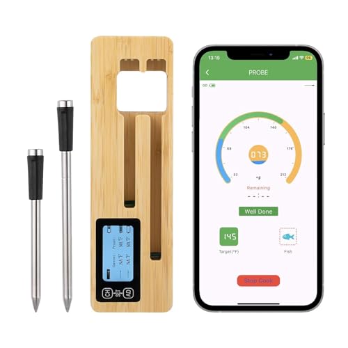 Smart Wireless Meat Thermometer, 656FT Long Range Bluetooth BBQ Thermometer Probe, Smart APP Control, Waterproof Instant Read Food Cooking Thermometer for Oven Grill Kitchen Smoker Air Fryers