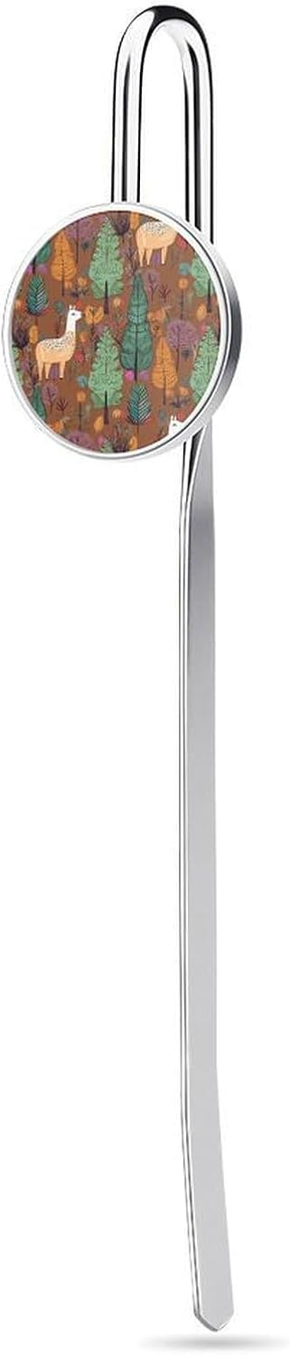 1″ Personalized Metal Bookmarks Alpaca in The Forest Printed Cool Bookmarks for Women Vintage Bookmark Hook Book Clip for Bookworm Bookmate Gift