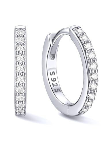 ChicSilver 14K Gold Plated Silver Huggie Hoop Earrings Cubic Zirconia Hoop Earrings for Women Hypoallergenic 925 Sterling Silver Huggie Earrings for Women Cartilage Earrings (6mm/8mm/10mm/12mm)