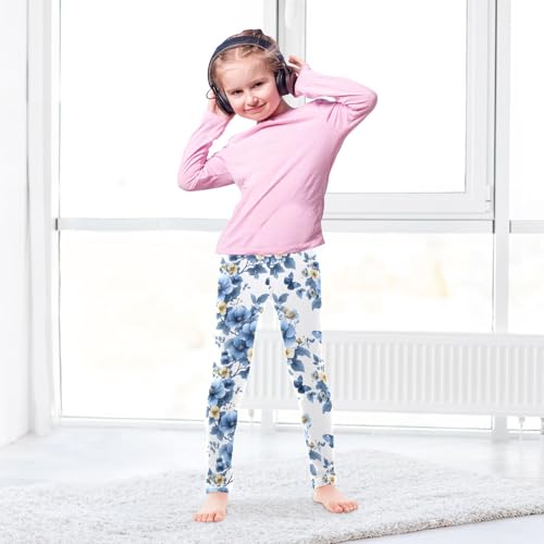 Blue Flower Rose Butterflies Girls Leggings Athletic Pants Tights Stretch Bottom4