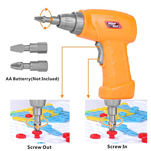 EL 212 Piece Creative Mosaic Drill Puzzle Kit, Electric Drill and Screwdriver Tool Set Toy, STEM Engineering Education Learning Building Block Toys, Game Activities Center for Kids Ages 3-10 Years