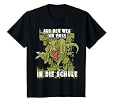 schultüte basteln jungen Einschulungsgeschenk für einen Erstklässler. Geschenk für Erstklässlerin. T-Shirt für den 1. Schultag. Für den 1. Tag in der Schule. Dinosaurier für die Schultüte. Dino T-Rex Grafik mit der Aufschrift: Aus dem Weg ich muss in die Schule. Schulstart.