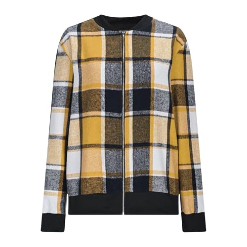 Bomber Jacket Women Plaid Shacket Lightweight Zip Up Fall Jackets Vintage Casual Winter Coats Y2K Fall Outfits Outwear4
