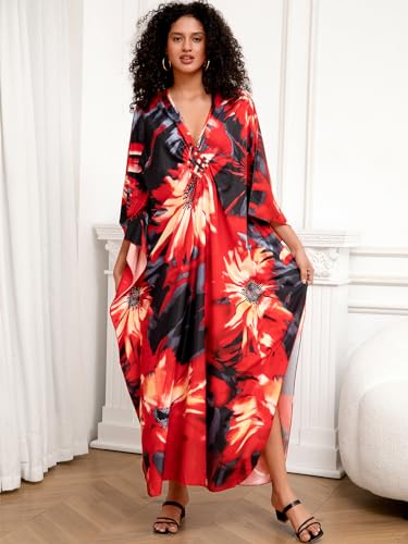 Image of sunforyou Kaftan Dresses for Women Stylish Caftans Plus Size Beach Cover up Soft Loungewear