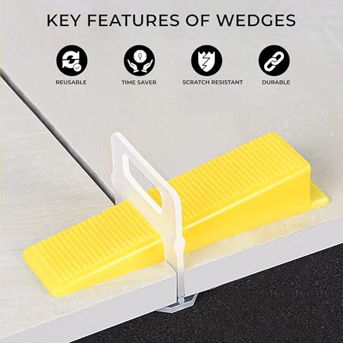 Image of Robustt Tile Leveling System Wedges (Yellow) - Tile Leveler Clips DIY Tile Leveler Spacers for Professional Floor Tiles, Ceramic Tile and Stone Installation - Pack of 200